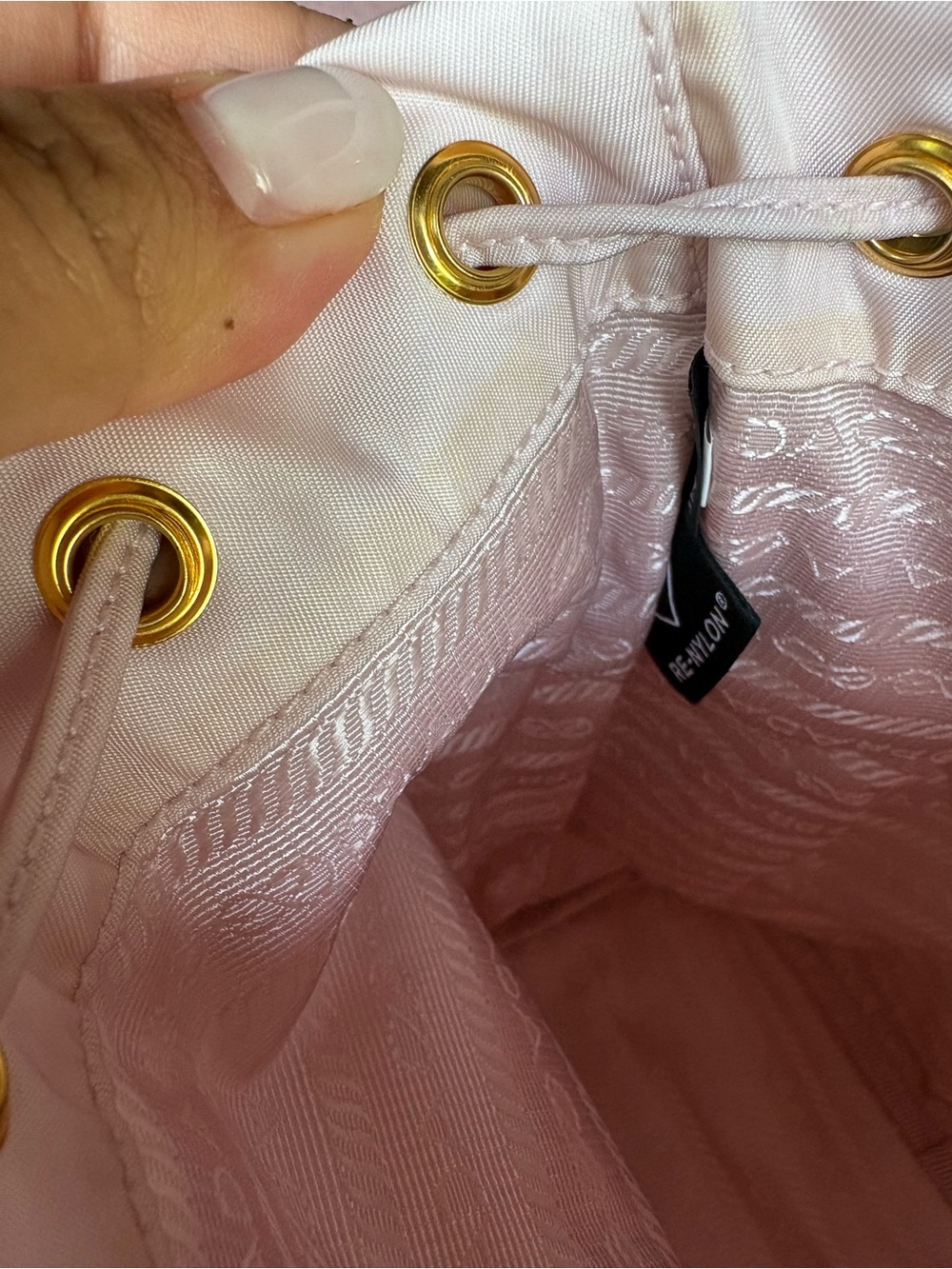Prada Pale Pink Nylon Drawstring Mini Backpack with Gold Hardware - Picture 3 of 16